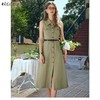 OLrain欧芮儿法式绿色连衣裙女早春2024新款复古收腰翻领无袖裙子 商品缩略图0