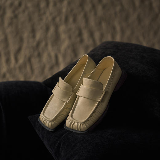 faytobe皱皱乐福鞋 手风琴形柔软植鞣羊皮 方头一脚蹬春夏单鞋 商品图4