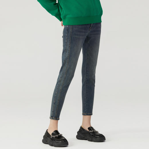 谜底2022冬新款百搭高腰紧身磨毛牛仔裤女铅笔裤小脚裤224MK1520 商品图1