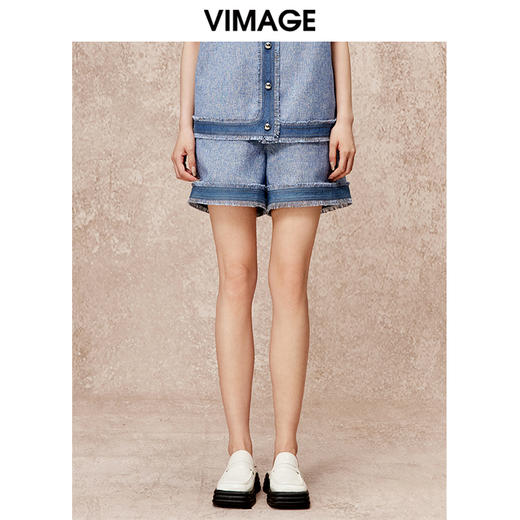 VIMAGE纬漫纪秋季新款时尚复古高腰显瘦通勤阔腿短裤V2205801 商品图0