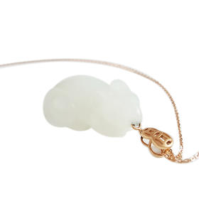 【天然正品】AU750精品玫瑰金镶天然金钱鼠造型且末料结构细和田玉（机敏、招财）吊坠项链170524TJ09