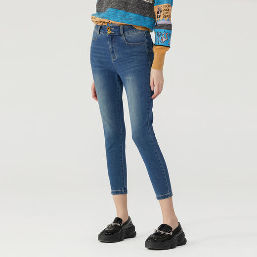 谜底小脚牛仔裤女2022冬装新款修身显瘦配靴子铅笔裤子224MK1637 商品图1