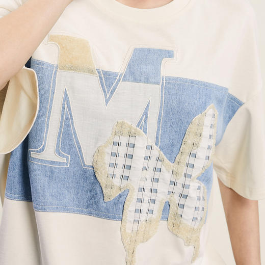 谜底中长款T恤短袖女2024年夏季新品文艺风圆领绣花上衣242MT0593 商品图3