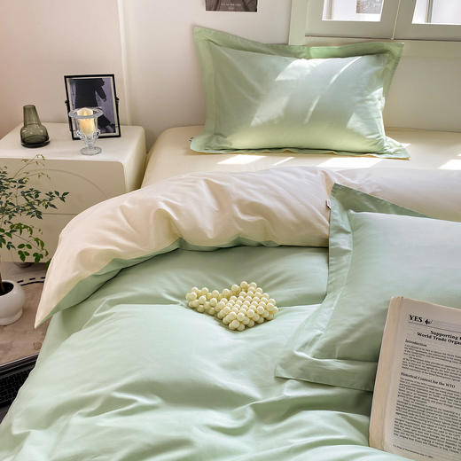【维科家纺】素色全棉四件套纯棉简约床品撞色被套三件套（绿黄） 商品图4