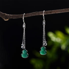 子佩集S925银【葫芦知意】耳钉【YEH-1274106】纯银时尚绿玉髓2405