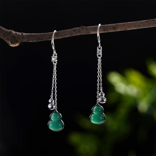 子佩集S925银【葫芦知意】耳钉【YEH-1274106】纯银时尚绿玉髓2405 商品图0