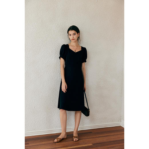 HeyDress法式方领连衣裙女夏季UPV50+收腰设计感气质通勤小黑裙子 商品图2