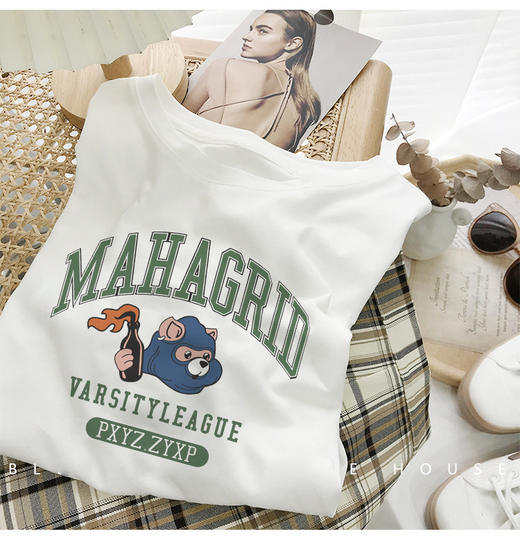 夏季潮ins【纯棉短袖T恤女装】韩版宽松正肩圆领半袖女士薄款 时尚上衣  商品图7