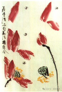  写意荷花、翠鸟、小鱼画法分解 