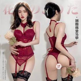 霏慕蝴蝶结钢托棉垫马甲套装7737