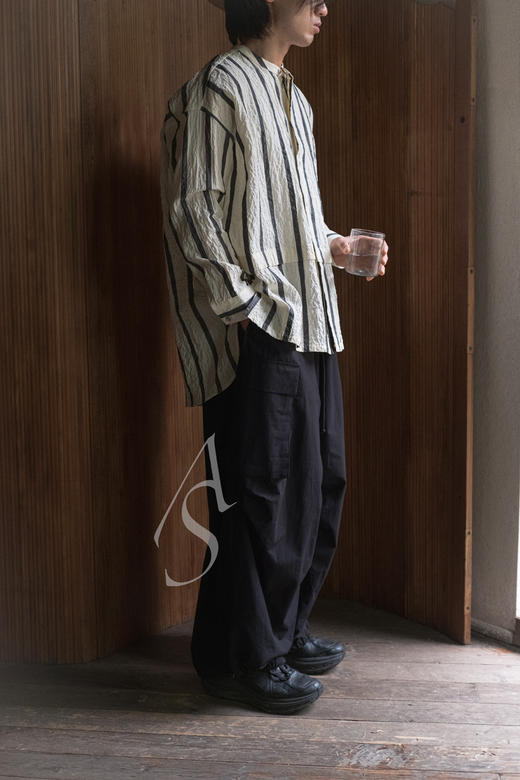 Toogood  男士原色条纹/黑色PEDLAR立领长衬衫 商品图1