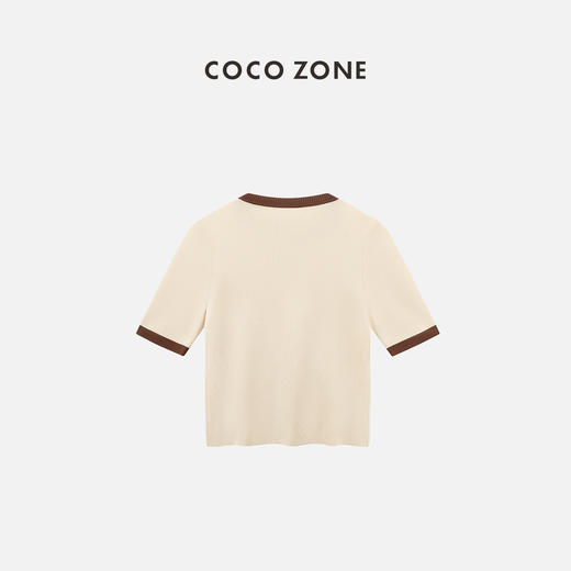 COCO ZONE2024时尚撞色圆领短袖针织衫通勤百搭上衣CC1B0727 商品图1