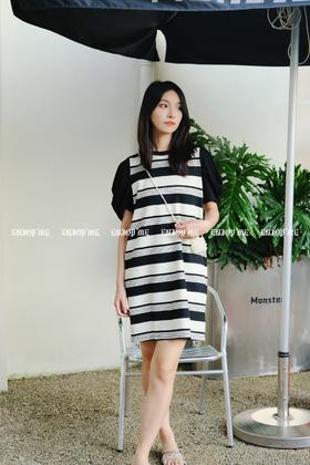 【门店同款】ENJOY夏季珍珠包撞色条纹连衣裙 157993231