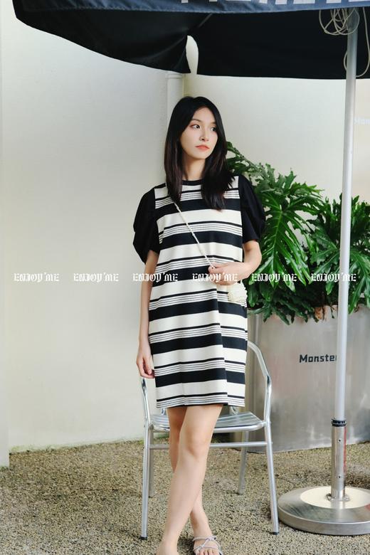 【门店同款】ENJOY夏季珍珠包撞色条纹连衣裙 157993231 商品图0