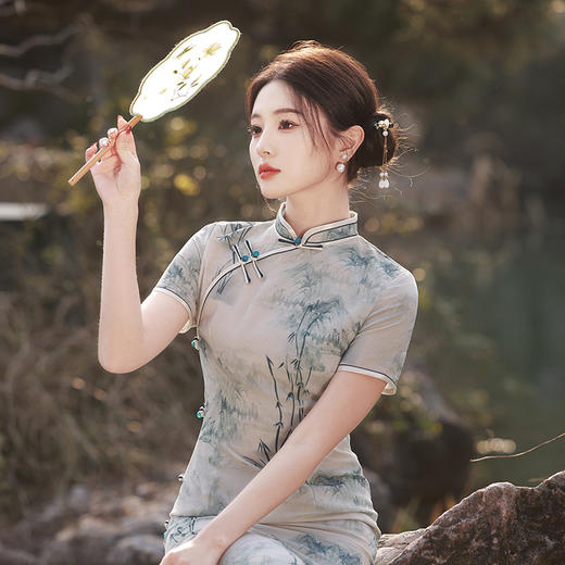 双层竹节麻显瘦日常穿搭旗袍连衣裙MLS6880 商品图2