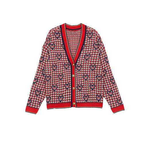 谜底V领针织开衫女2023冬季新品复古原创提花中长款毛衫234MZ1899 商品图4