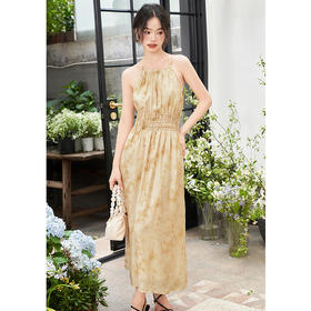 大气典雅挂脖晕染连衣裙女夏季大裙摆飘逸浪漫连衣裙V1841643