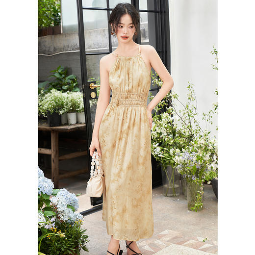 大气典雅挂脖晕染连衣裙女夏季大裙摆飘逸浪漫连衣裙V1841643 商品图0