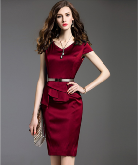 J6280074颈袖添香装新款时尚醋酸缎面礼服气质修身包臀职场连衣裙女J6280074