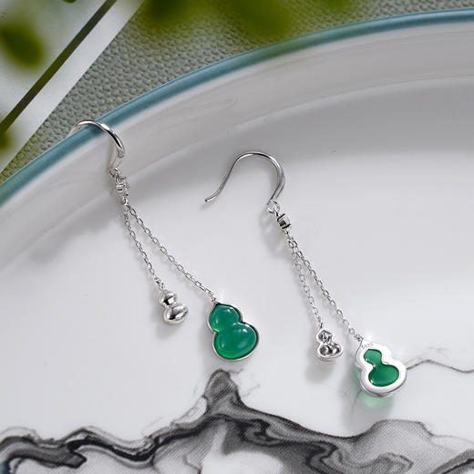 子佩集S925银【葫芦知意】耳钉【YEH-1274106】纯银时尚绿玉髓2405 商品图2