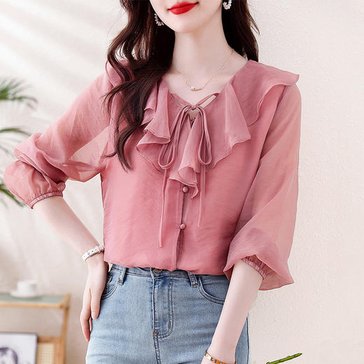 法式温柔减龄衬衫，气质上衣防晒衣K-A77N8772 商品图1