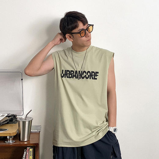 徐太浪时尚字母印花修身汗背心男夏季潮流百搭运动坎肩无袖体恤衫 商品图0