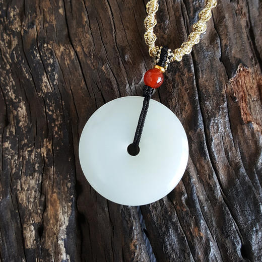 【天然正品】天然精品新疆料无杂裂极油平安扣造型和田玉（如意、吉祥）吊坠项链170524TJ08 商品图3