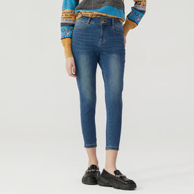 谜底小脚牛仔裤女2022冬装新款修身显瘦配靴子铅笔裤子224MK1637