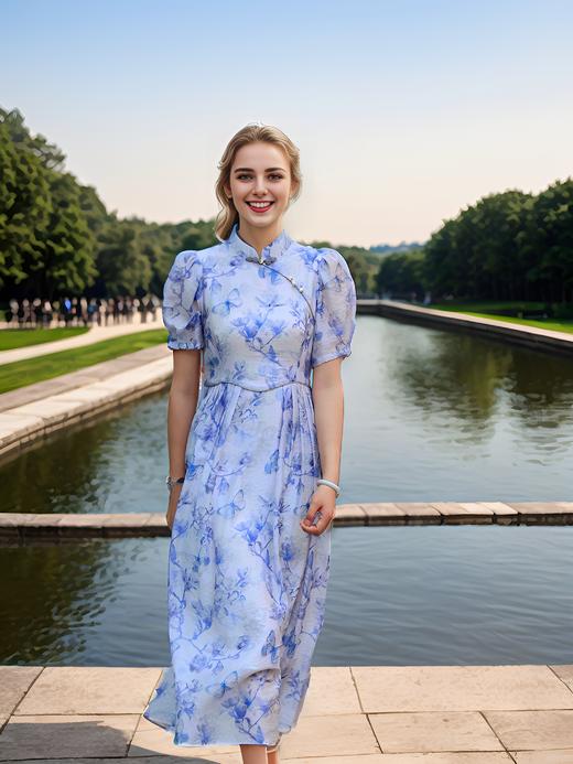 立领泡泡袖新国风连衣裙 商品图2