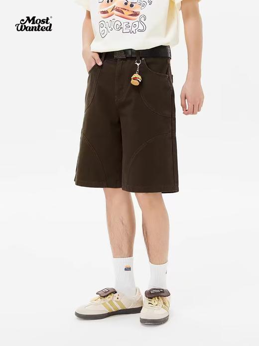 mostwantedlab彩虹/M2412126/汉堡刺绣弧形分割5分裤新款夏季纯棉宽松短裤男 商品图0