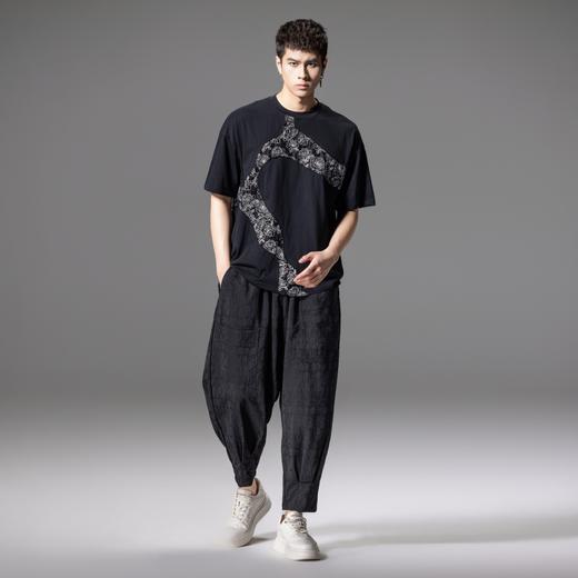 PINLI品立2024夏季新款国潮拼接短袖T恤男士玫瑰花刺绣休闲体恤衫B242111105 商品图4