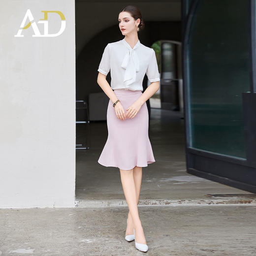 AD夏天穿搭一整套装裙2024高级感小洋装两件套光泽感系带衬衫短袖 商品图3