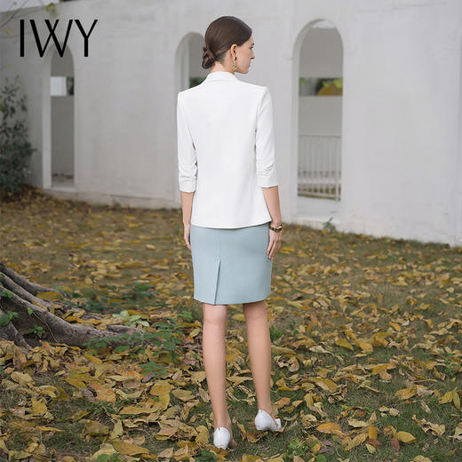 IWY/高端职业装两件套女总裁范西装套装白色西服内搭蓝连衣裙无袖C1989+Q1100 商品图3