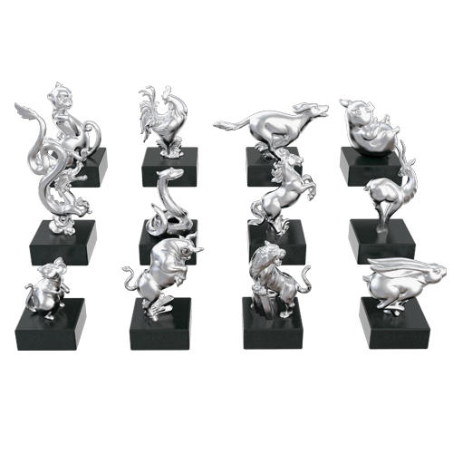 《福运生肖》吉祥十二生肖摆件 足银 足金 配和田玉（青玉） 仅接受定制  可指定克重 商品图1