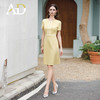 AD黄色连衣裙女时尚镶边小香风西装裙上班族职业正装裙中长款短裙 商品缩略图1