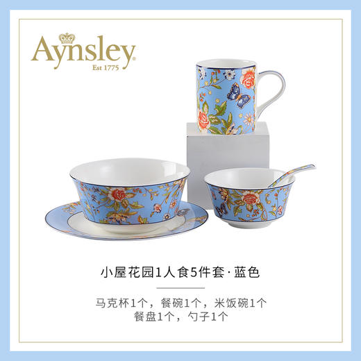 【样品特惠6折无原包装，仅1套，无货退款】英国Aynsley安斯丽小屋花园骨瓷家用饭碗面碗一人食碗盘餐具套装 商品图0