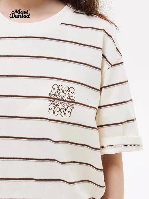 mostwantedlab彩虹/M2412122/小花四方包针绣条纹t恤女新款夏季纯棉短袖男 商品图3