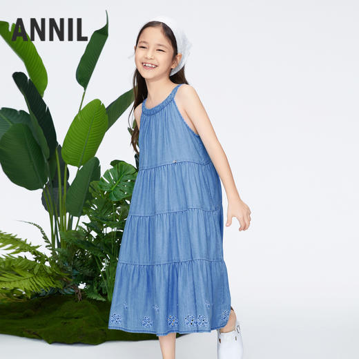 安奈儿女童天丝薄款牛仔无袖连衣裙	ag423812 商品图2