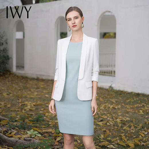 IWY/高端职业装两件套女总裁范西装套装白色西服内搭蓝连衣裙无袖C1989+Q1100 商品图2