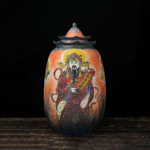 台湾陶艺大家 陈庆 高款聚宝罐翘脊财神招财大摆件家用办公室风水罐客厅店铺大容量储存罐 商品图0