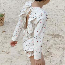 【女孩公主款泳衣，露背设计，长袖防晒】泳衣女孩 公主露背 防晒长袖连体泳衣 女童度假洋气甜美游泳装韩范-QQ