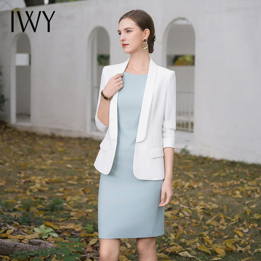 IWY/高端职业装两件套女总裁范西装套装白色西服内搭蓝连衣裙无袖C1989+Q1100 商品图1