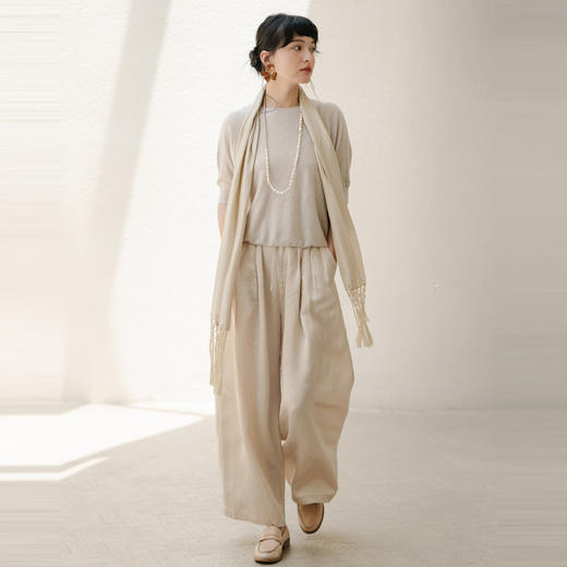 绽放279朵[限量]/浅香槟色天丝亚麻宽松直筒阔腿裤老钱风长裤 商品图2
