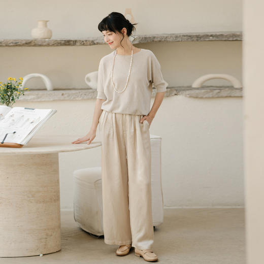 绽放279朵[限量]/浅香槟色天丝亚麻宽松直筒阔腿裤老钱风长裤 商品图3