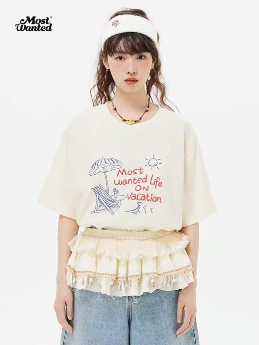 mostwantedlab彩虹/M2412124/夏威夷躺椅标语印花短袖女新款夏季纯棉t恤男 商品图0