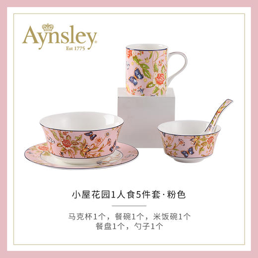 【样品特惠6折无原包装，仅1套，无货退款】英国Aynsley安斯丽小屋花园骨瓷家用饭碗面碗一人食碗盘餐具套装 商品图1