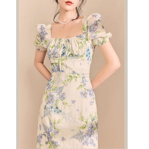 裁缝学苑AS255法式连衣裙长款短袖碎花度假风印花复古长裙夏 商品图1