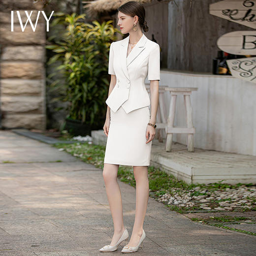 IWY/白色套裙短袖西装时尚通勤职业装女主持人面试正装套装工装CS1825 商品图2
