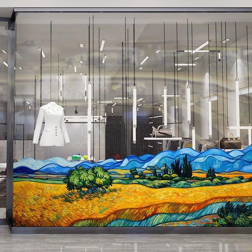 梵高星空玻璃贴纸向日葵油画装饰贴商场橱窗幼儿园教室门窗静电贴 商品图2