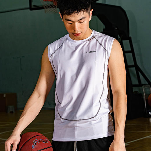 LUSHISI「坎肩背心」明线夏季训练服速干运动凉感紧身无袖t恤男女 商品图1
